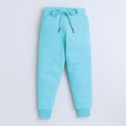 Unisex Full Sleeves Shine Printed Warm Fleece Sweatshirt & Joggers - Ocean Blue