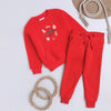 Unisex Full Sleeves Placement Embellished Warm Fleece Joggers Set - Red