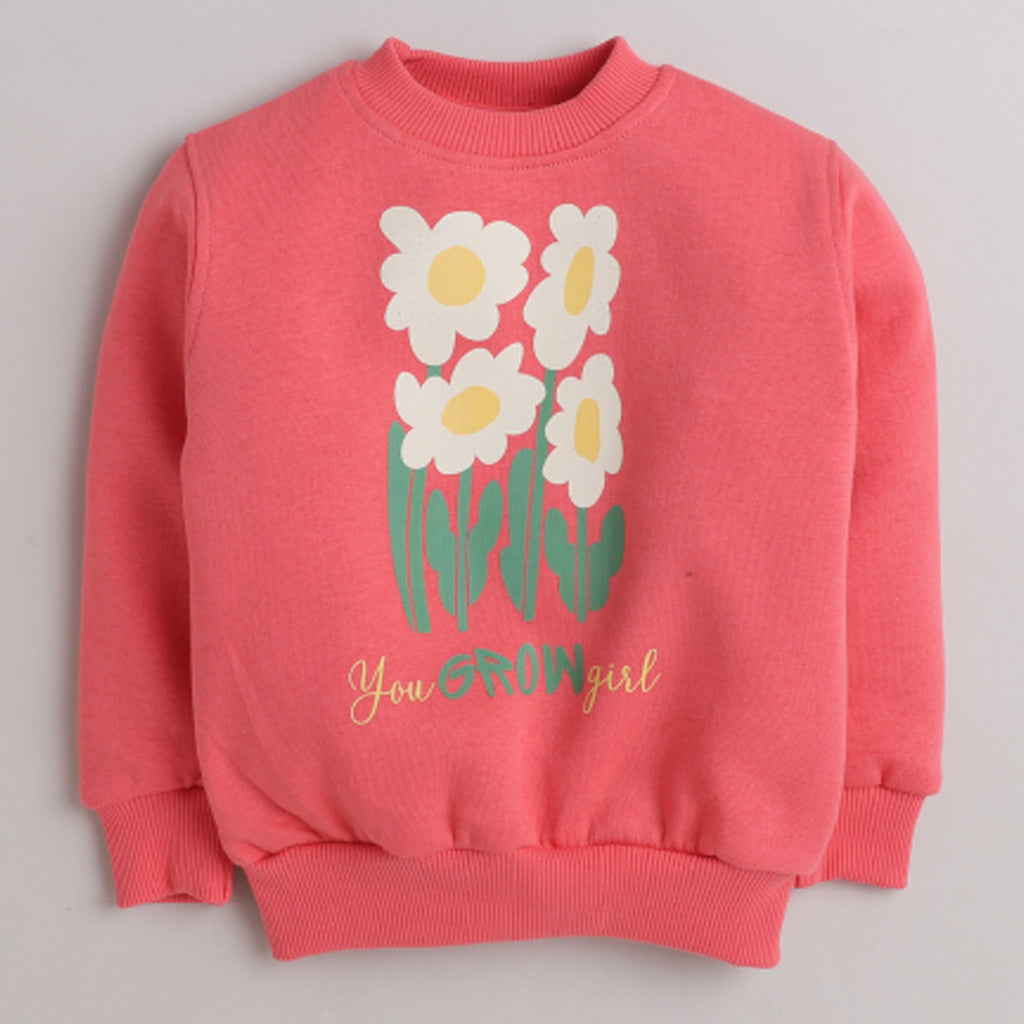 Girls Full Sleeves Flowers Printed Jacket - Rosy Pink