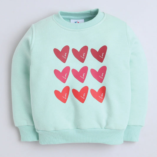 Unisex Full Sleeves Heart Printed Warm Fleece Sweatshirt & Joggers - Pale Blue