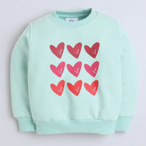 Unisex Full Sleeves Heart Printed Warm Fleece Sweatshirt & Joggers - Pale Blue