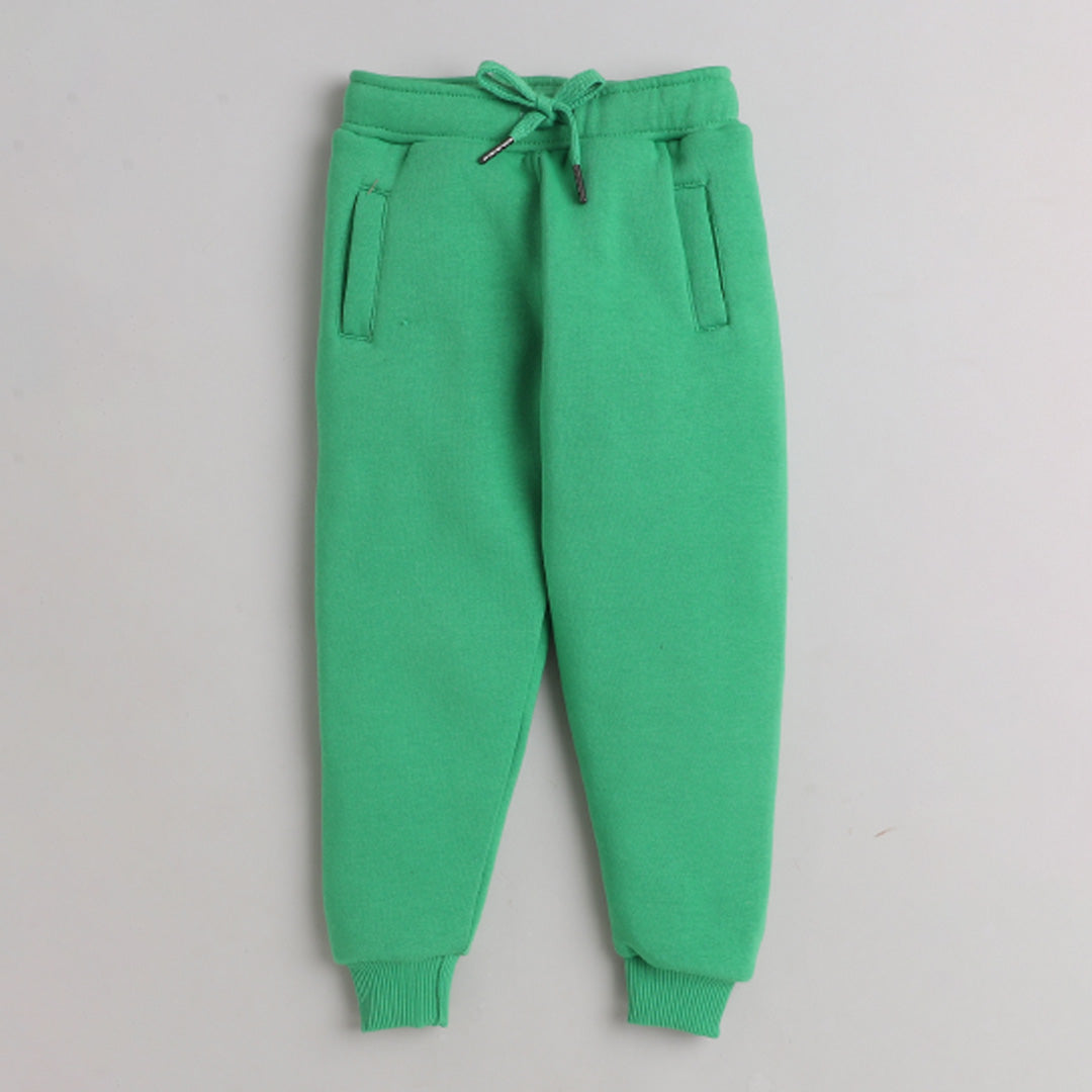 Unisex Full Sleeves Printed Warm Fleece Jacket & Joggers - Green