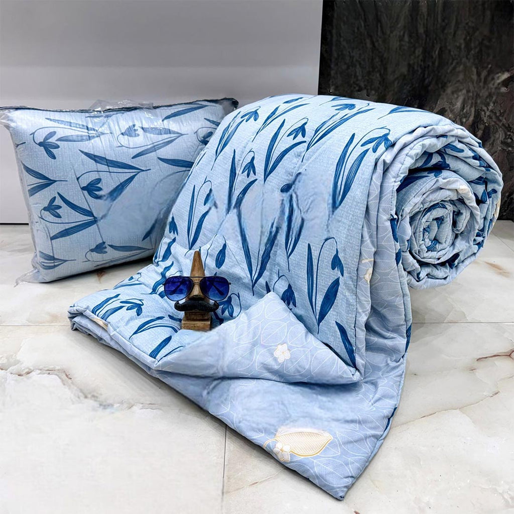 Blue Flowers Theme Cotton Light Weight Comforter