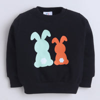 Unisex Full Sleeves Bunny Printed Warm Fleece Sweatshirt & Joggers - Black