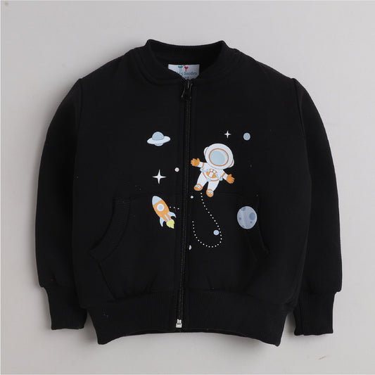 Unisex Full Sleeves Space Printed Jacket - Black