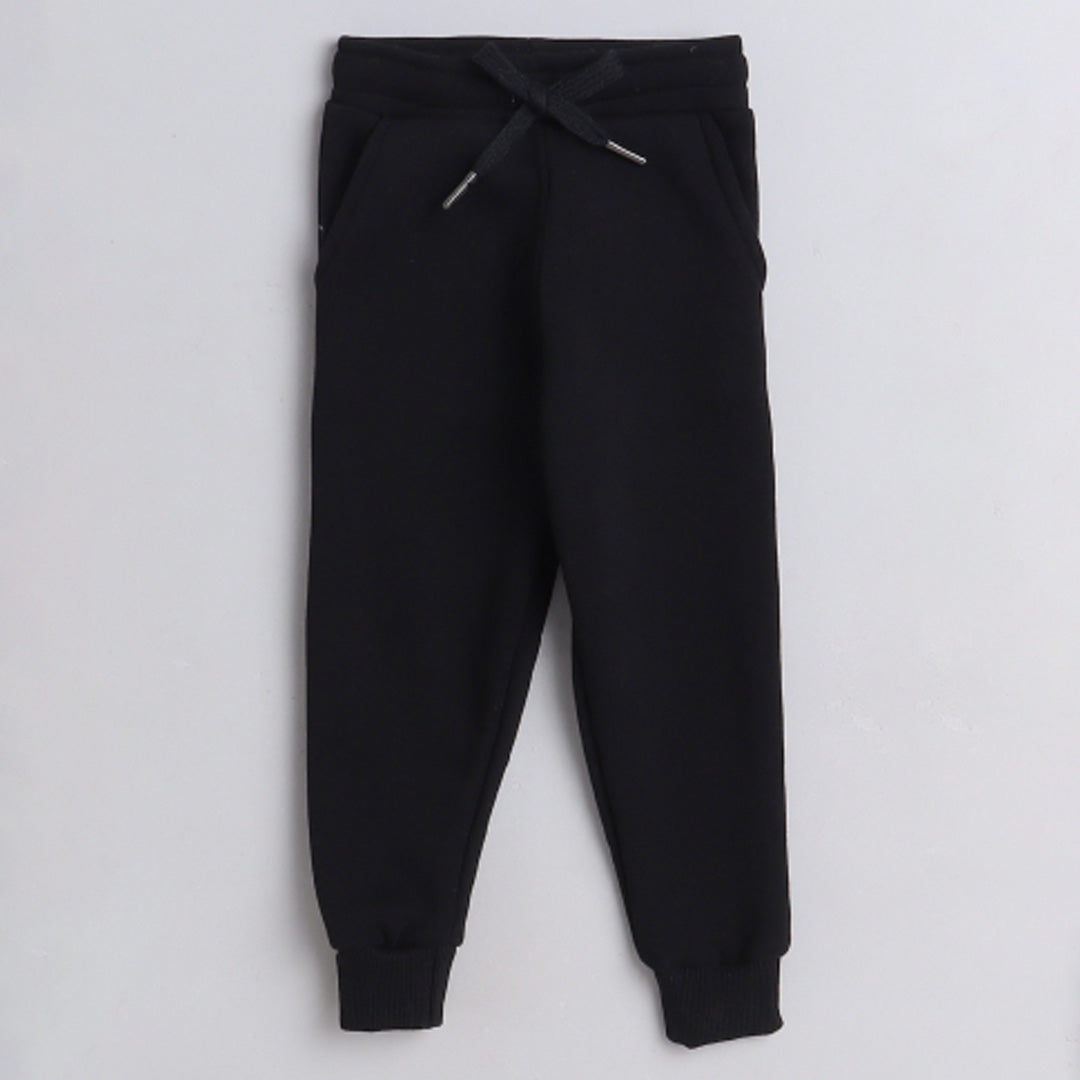 Unisex Full Sleeves Super Cool Dude Printed Warm Fleece Jacket & Joggers - Black