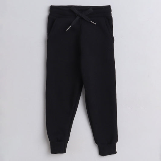 Unisex Full Sleeves Super Cool Dude Printed Warm Fleece Jacket & Joggers - Black