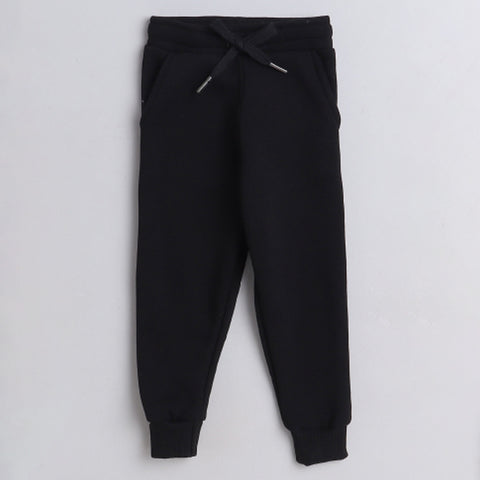 Unisex Full Sleeves Super Cool Dude Printed Warm Fleece Jacket & Joggers - Black