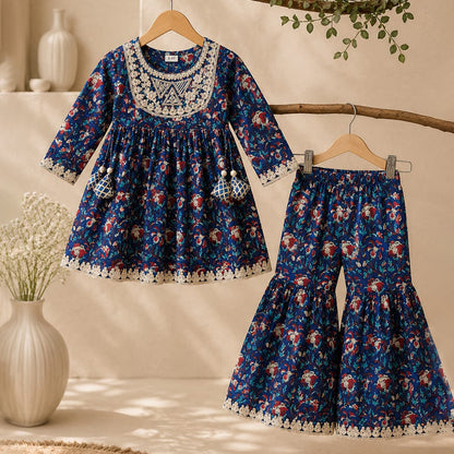 Sanganeri Print Cotton Kurta Sharara Set for Girls