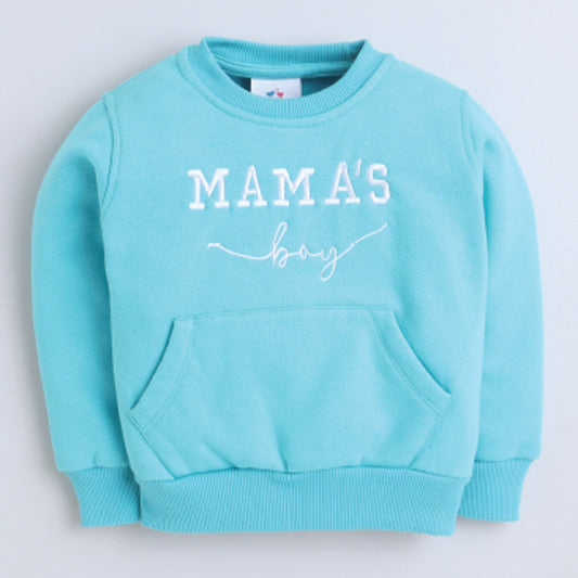 Unisex Full Sleeves Mama's Boy Printed Jacket - Ocean Blue