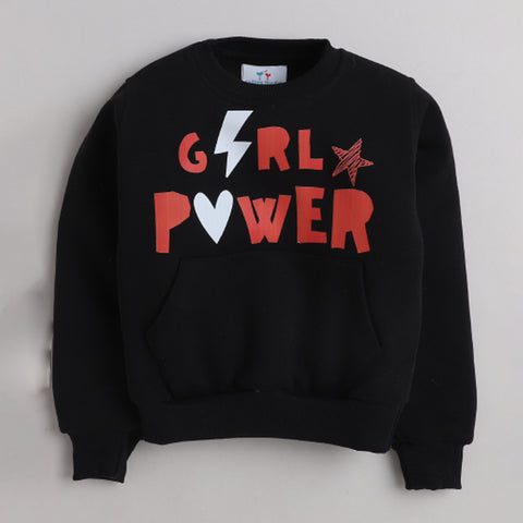 Girls Full Sleeves Girls Power Printed Jacket - Black