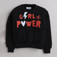 Girls Full Sleeves Girls Power Printed Warm Fleece Jacket & Joggers - Black