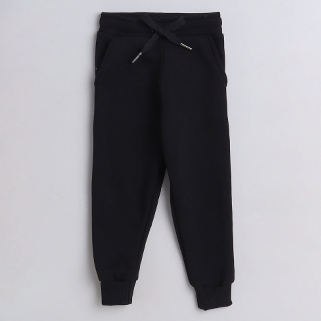 Unisex Full Sleeves Football Printed Warm Fleece Jacket & Joggers - Black