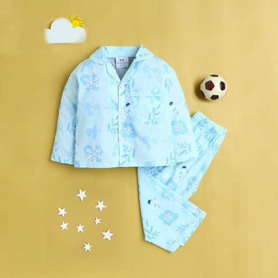 Unisex Winter Snoflakes Print Nightsuit