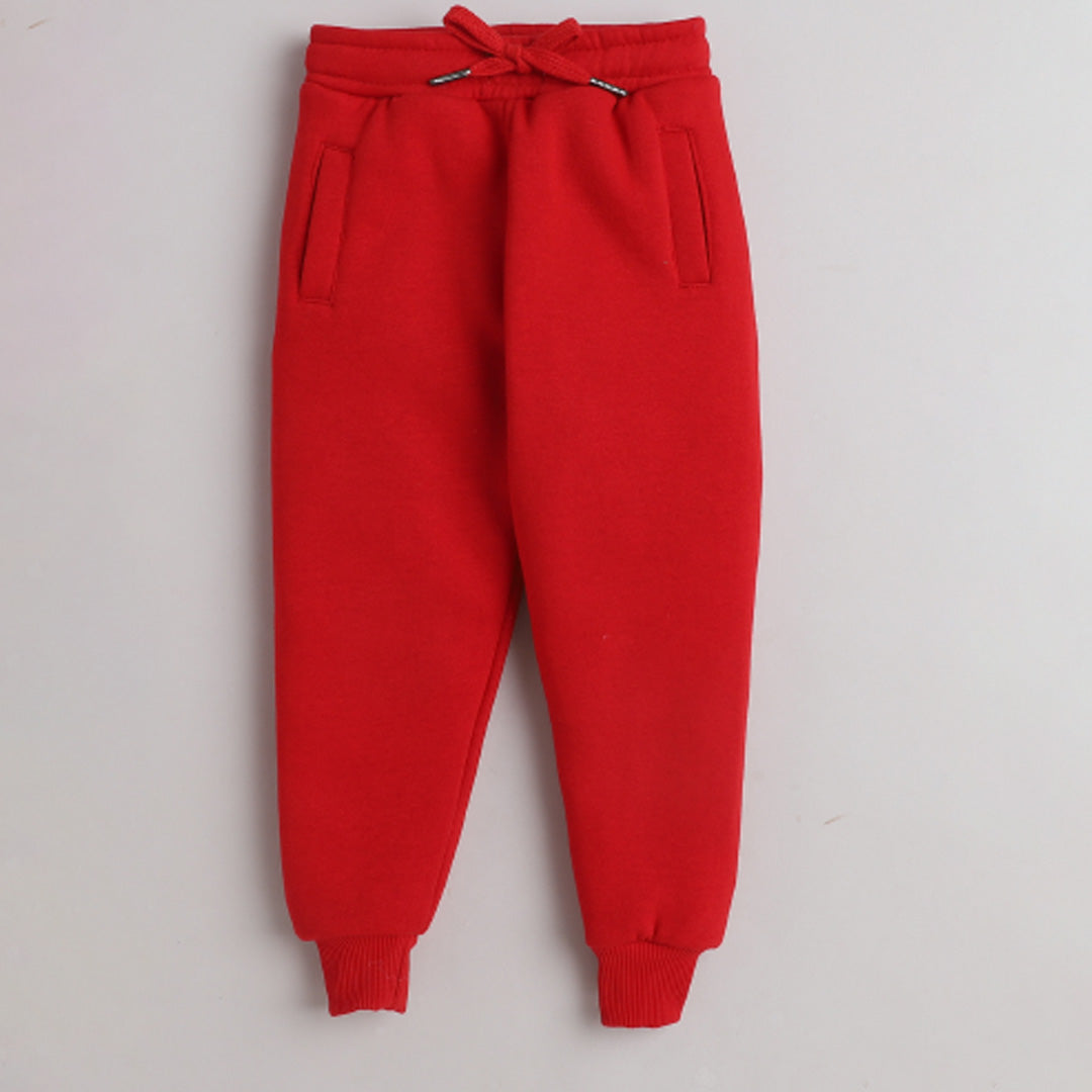 Unisex Full Sleeves Printed Warm Fleece Jacket & Joggers - Red