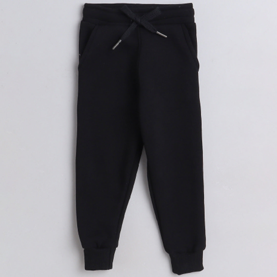 Girls Full Sleeves Girls Power Printed Warm Fleece Jacket & Joggers - Black