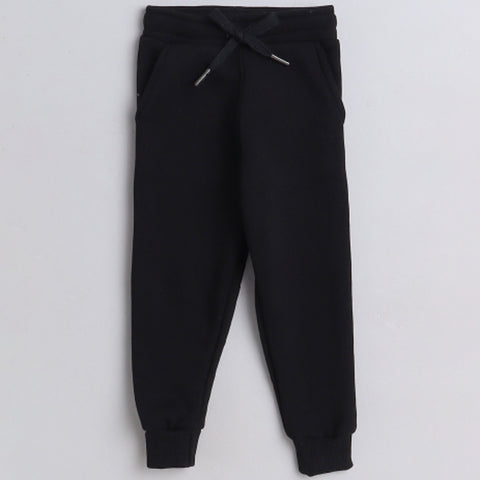 Girls Full Sleeves Girls Power Printed Warm Fleece Jacket & Joggers - Black