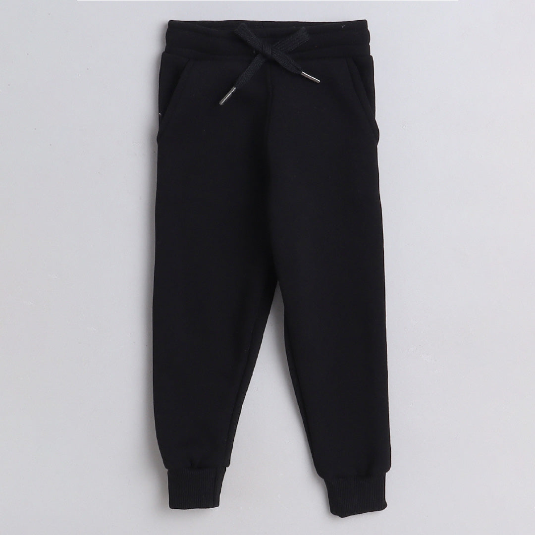 Unisex Full Sleeves Space Printed Warm Fleece Jacket & Joggers - Black