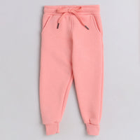 Girls Full Sleeves Princess Printed Warm Fleece Jacket & Joggers - Baby Pink