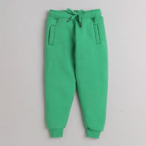 Unisex Full Sleeves Plane Printed Warm Fleece Jacket & Joggers - Green