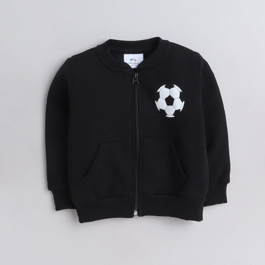 Unisex Full Sleeves Football Printed Warm Fleece Jacket & Joggers - Black