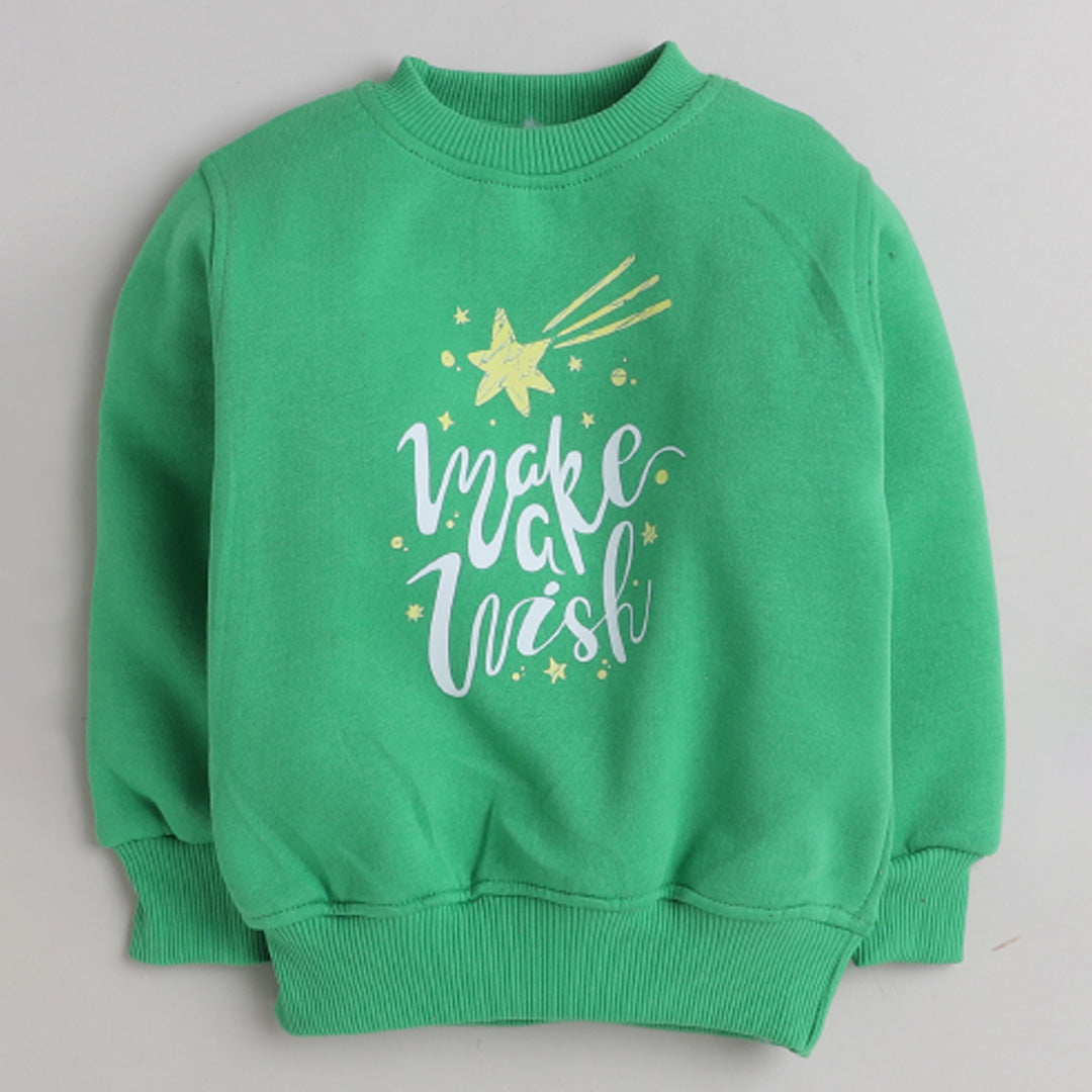 Unisex Full Sleeves Make a wish Printed Warm Fleece Jacket & Joggers - Green