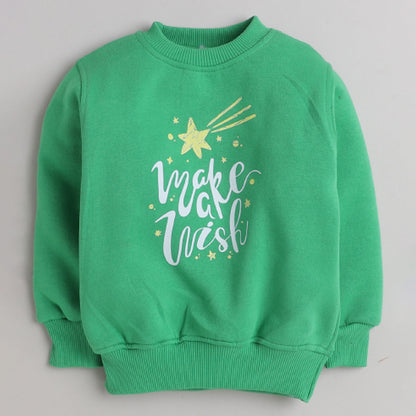 Unisex Full Sleeves Make a Wish Printed Warm Fleece Jacket & Joggers - Green