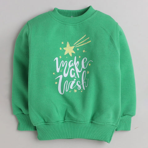 Unisex Full Sleeves Make a wish Printed Warm Fleece Jacket & Joggers - Green