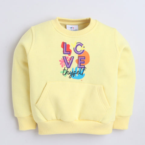 Unisex Full Sleeves Love Printed Warm Fleece Jacket & Joggers - Yellow
