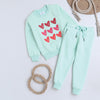 Unisex Full Sleeves Heart Printed Warm Fleece Sweatshirt & Joggers - Pale Blue