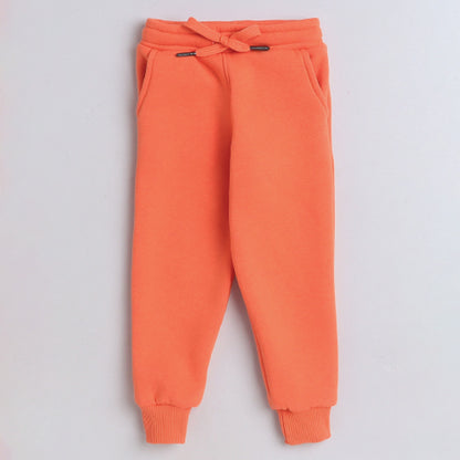 Unisex Full Sleeves Perfect Printed Warm Fleece Jacket & Joggers - Orange