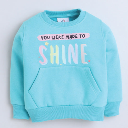 Unisex Full Sleeves Shine Printed Warm Fleece Sweatshirt & Joggers - Ocean Blue