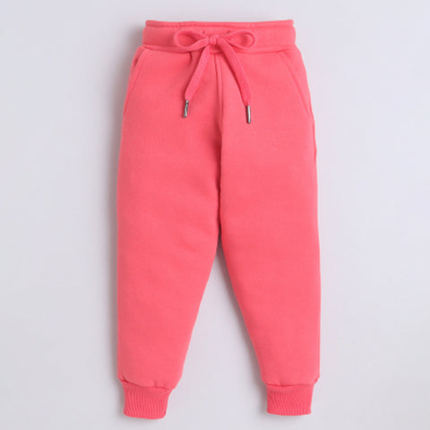 Girls Full Sleeves Daddy's Girl Printed Warm Fleece Jacket & Joggers - Rosy Pink