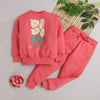 Girls Full Sleeves Flowers Printed Warm Fleece Jacket & Joggers - Rosy Pink