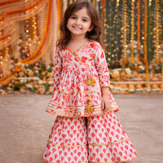 Floral Red Cotton Sharara Set for Girls