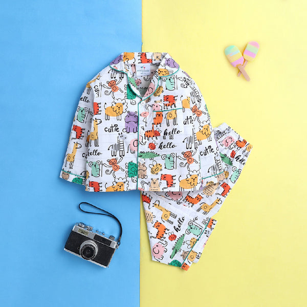 Unisex Hello Cutie Animals Print Nightsuit