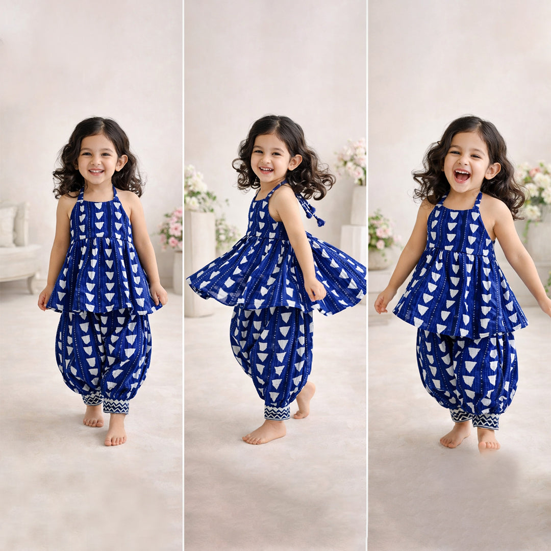 Fusion Print Kurta with Afghani Pants for Girls