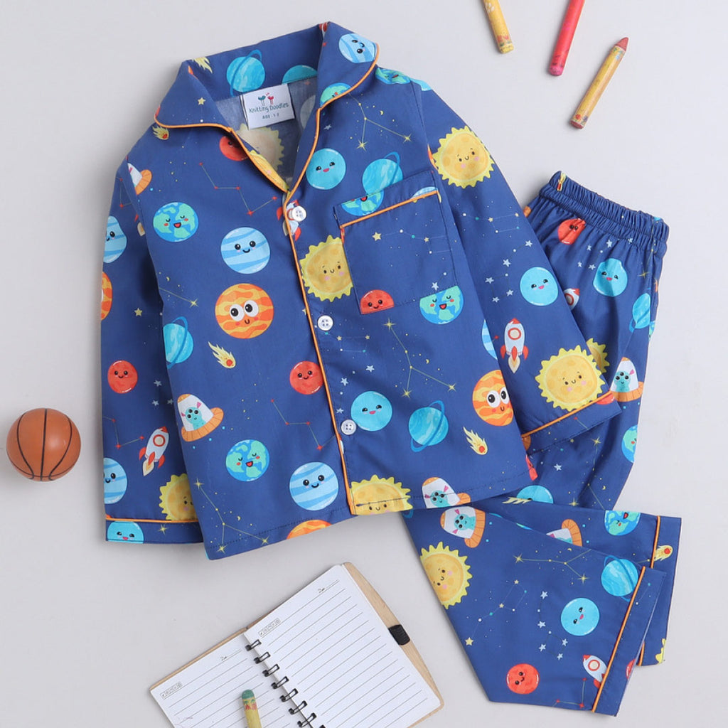 Blue Planets & Space Theme Full sleeve Night Suit
