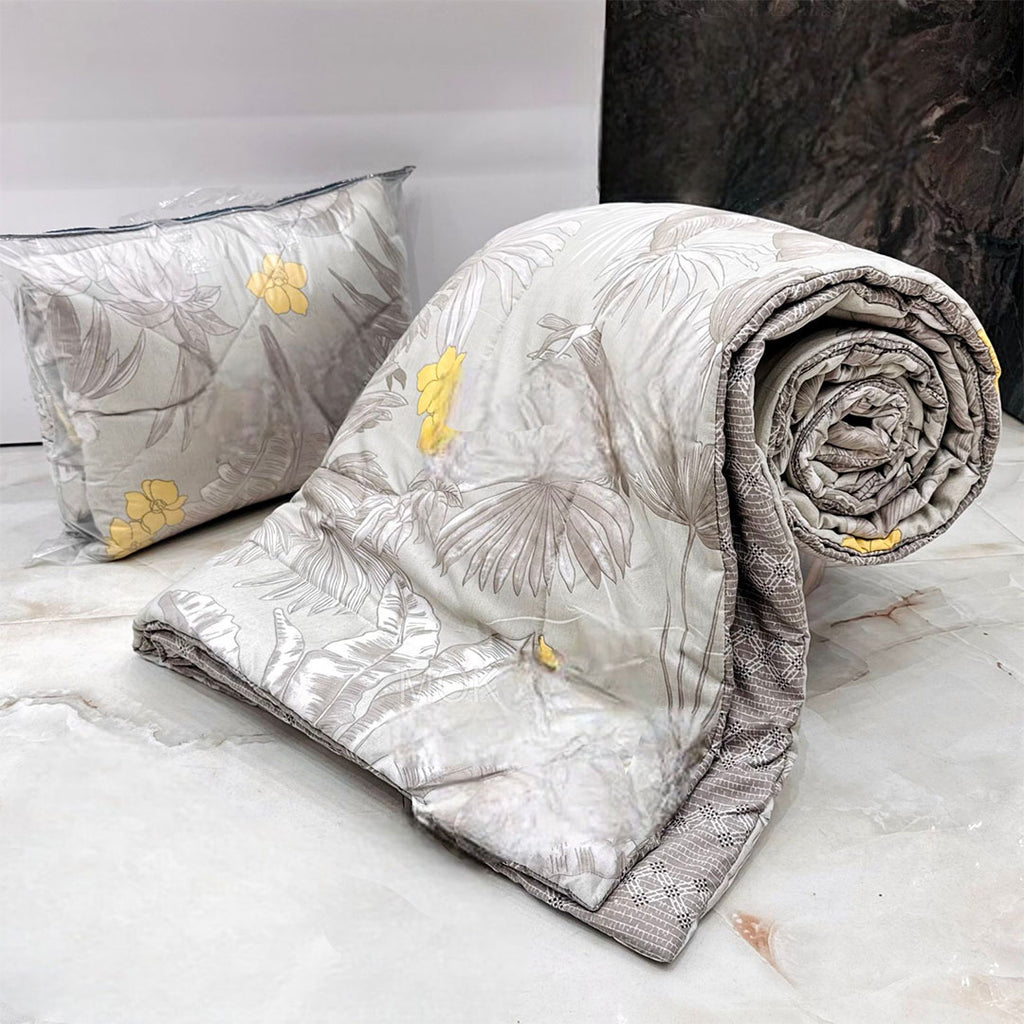 Grey Flowers And Leaf Theme Cotton Light Weight Comforter