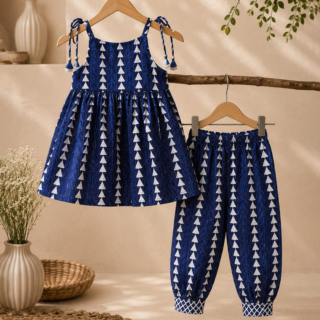 Fusion Print Kurta with Afghani Pants for Girls