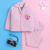 Girls Pink Night Suit with Butterfly Embroidery On Pocket