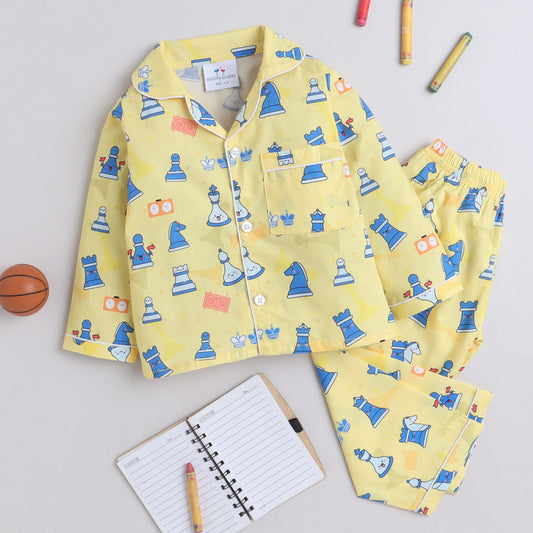 Yellow Chess Theme Full sleeve Night Suit