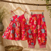 Floral Printed Muslin Kurta with Afghani Pants for Girls