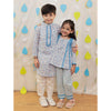 Blue Mulmul Cotton Kurti with Lace Detailing & Pants for Girls