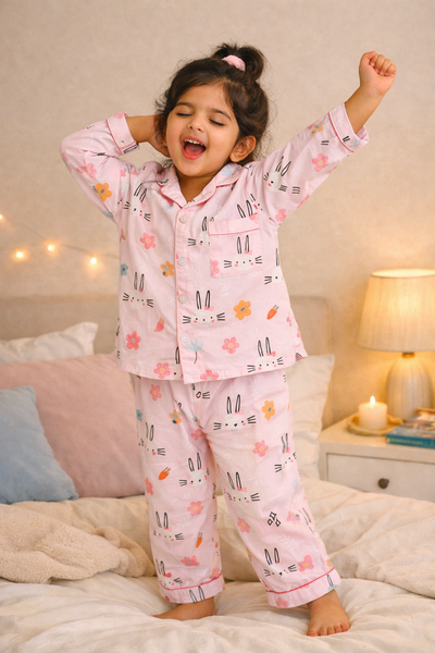 Unisex Pink Bunnies Print Nightsuit