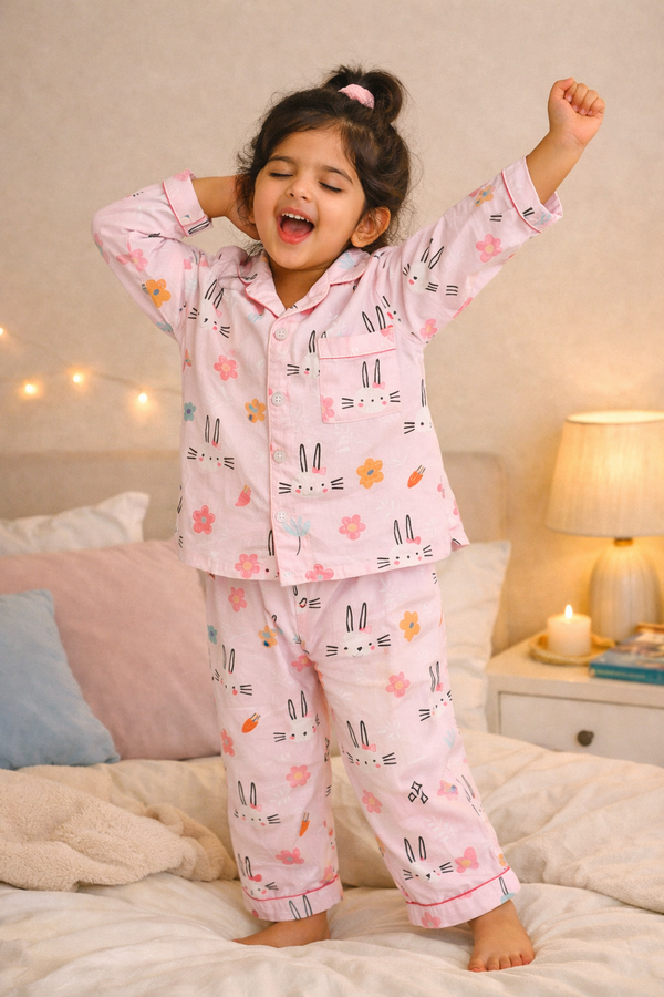 Unisex Pink Bunnies Print Nightsuit