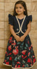 Dark Blue Floral Cotton Lehenga Skirt with Stylish Top for Girls