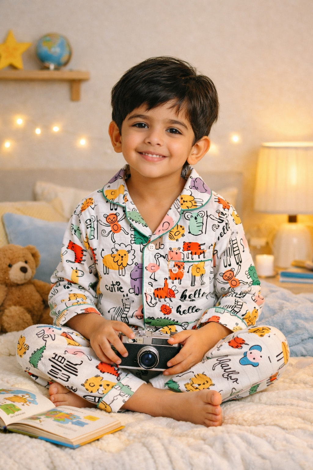 Unisex Hello Cutie Animals Print Nightsuit