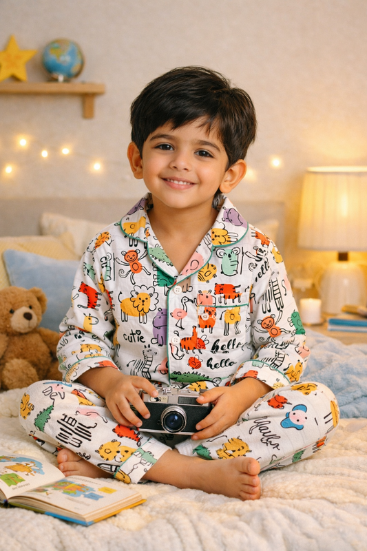 Unisex Hello Cutie Animals Print Nightsuit