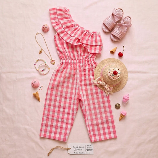 Girls Ice Cream Print Cotton Jumpsuit